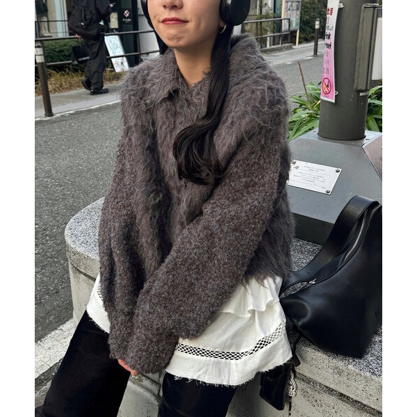：常花二手：🇯🇵 Kastane ✿ 可愛翻領長毛海針織外套（實拍照請看下方商品說明欄）日牌正品 現貨-細節圖2