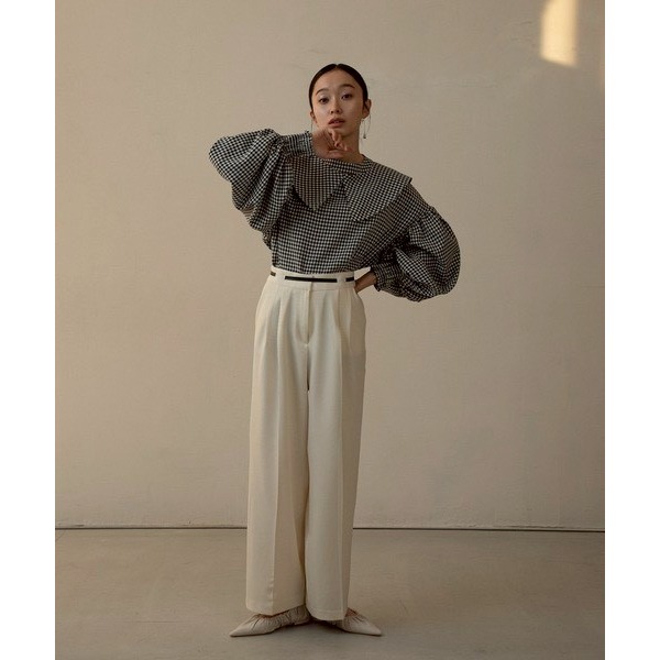 ：常花二手：🇯🇵 I_am ✿ 格紋可拆領澎澎袖上衣（實拍照請看下方商品說明欄）日牌正品 現貨-細節圖2