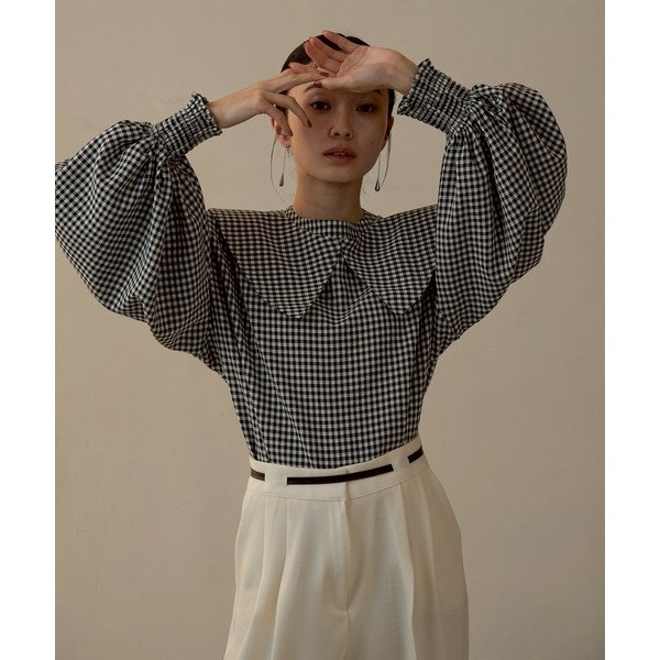 ：常花二手：🇯🇵 I_am ✿ 格紋可拆領澎澎袖上衣（實拍照請看下方商品說明欄）日牌正品 現貨-細節圖4
