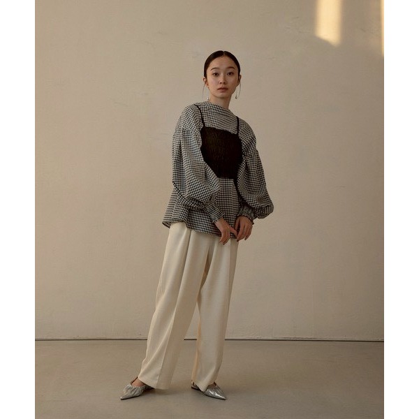 ：常花二手：🇯🇵 I_am ✿ 格紋可拆領澎澎袖上衣（實拍照請看下方商品說明欄）日牌正品 現貨-細節圖6