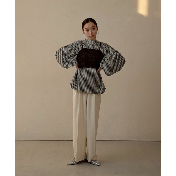：常花二手：🇯🇵 I_am ✿ 格紋可拆領澎澎袖上衣（實拍照請看下方商品說明欄）日牌正品 現貨-細節圖8