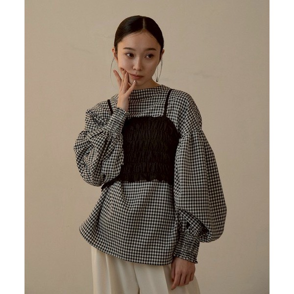 ：常花二手：🇯🇵 I_am ✿ 格紋可拆領澎澎袖上衣（實拍照請看下方商品說明欄）日牌正品 現貨-細節圖10