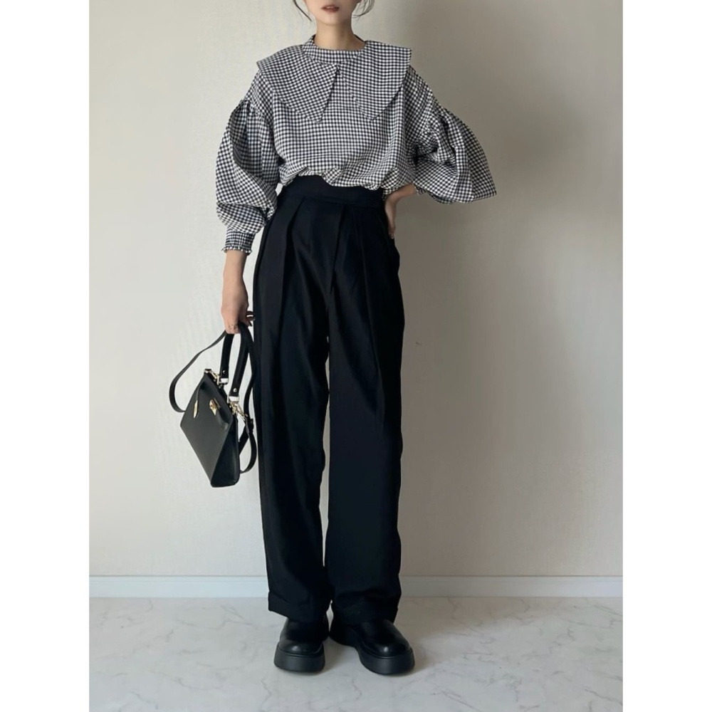 ：常花二手：🇯🇵 I_am ✿ 格紋可拆領澎澎袖上衣（實拍照請看下方商品說明欄）日牌正品 現貨-細節圖11