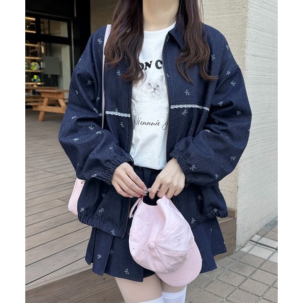 ：常花二手：🇯🇵 apres jour ✿ 蕾絲拼接蝴蝶結印花牛仔夾克（實拍照請看下方商品說明欄）日牌正品 現貨-細節圖2