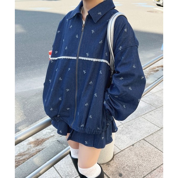 ：常花二手：🇯🇵 apres jour ✿ 蕾絲拼接蝴蝶結印花牛仔夾克（實拍照請看下方商品說明欄）日牌正品 現貨-細節圖3