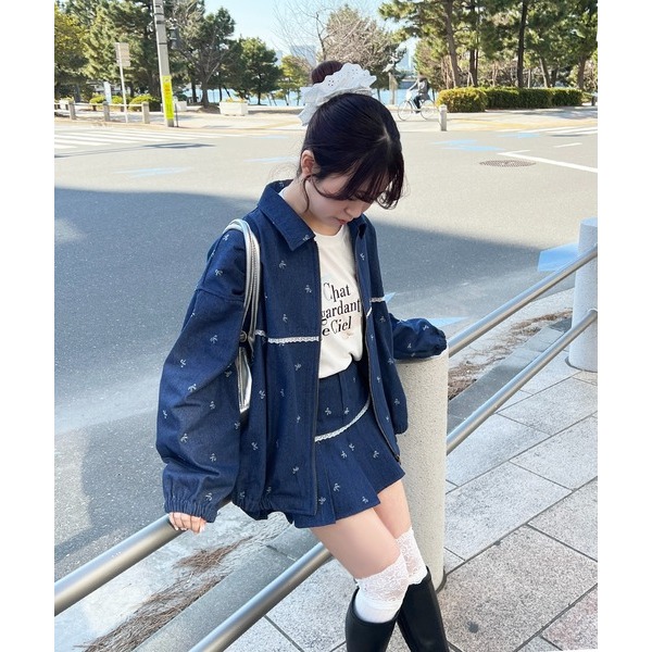 ：常花二手：🇯🇵 apres jour ✿ 蕾絲拼接蝴蝶結印花牛仔夾克（實拍照請看下方商品說明欄）日牌正品 現貨-細節圖5