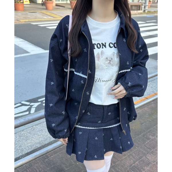 ：常花二手：🇯🇵 apres jour ✿ 蕾絲拼接蝴蝶結印花牛仔夾克（實拍照請看下方商品說明欄）日牌正品 現貨-細節圖7
