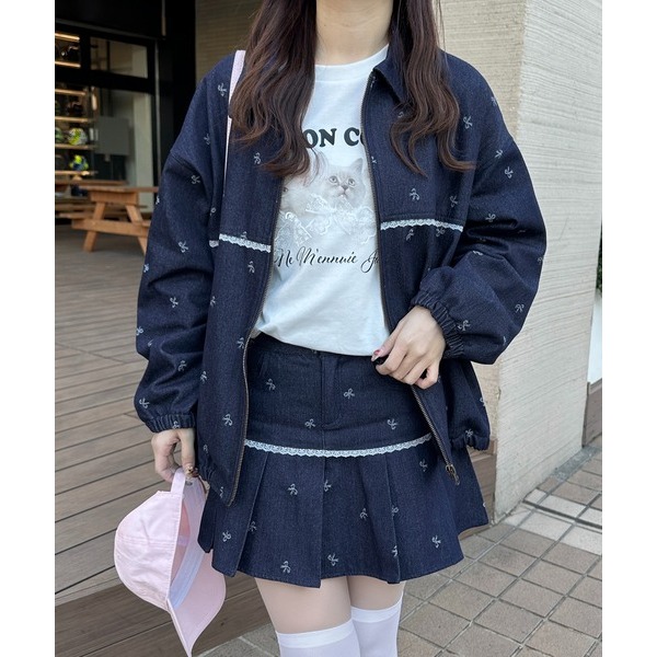 ：常花二手：🇯🇵 apres jour ✿ 蕾絲拼接蝴蝶結印花牛仔夾克（實拍照請看下方商品說明欄）日牌正品 現貨-細節圖8