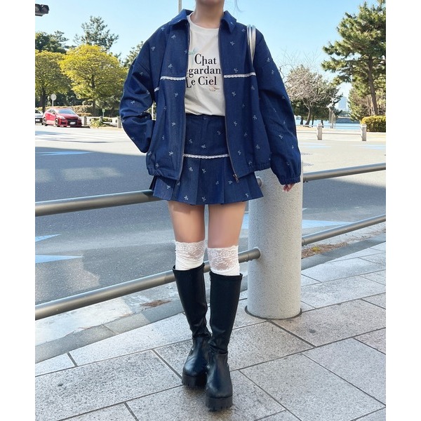 ：常花二手：🇯🇵 apres jour ✿ 蕾絲拼接蝴蝶結印花牛仔夾克（實拍照請看下方商品說明欄）日牌正品 現貨-細節圖9