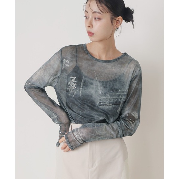 ：常花二手：🇯🇵 LIAN ✿ 特殊印花金蔥寬鬆透膚上衣（實拍照請看下方商品說明欄）日牌正品 現貨-細節圖2