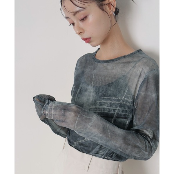 ：常花二手：🇯🇵 LIAN ✿ 特殊印花金蔥寬鬆透膚上衣（實拍照請看下方商品說明欄）日牌正品 現貨-細節圖4