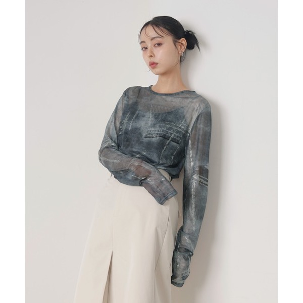 ：常花二手：🇯🇵 LIAN ✿ 特殊印花金蔥寬鬆透膚上衣（實拍照請看下方商品說明欄）日牌正品 現貨-細節圖7