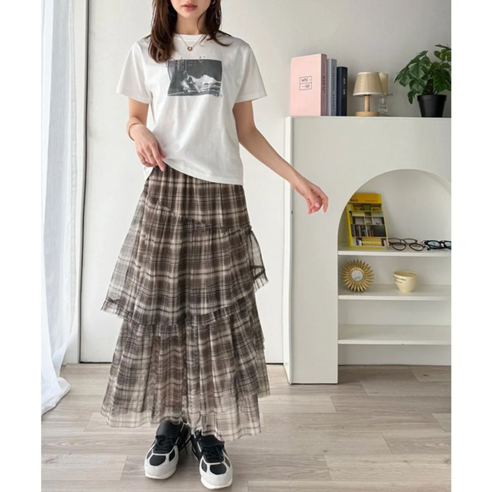 ：常花二手：🇯🇵 mily bilet ✿ 不對稱荷葉邊格紋薄紗裙（實拍照請看下方商品說明欄）日牌正品 現貨-細節圖3