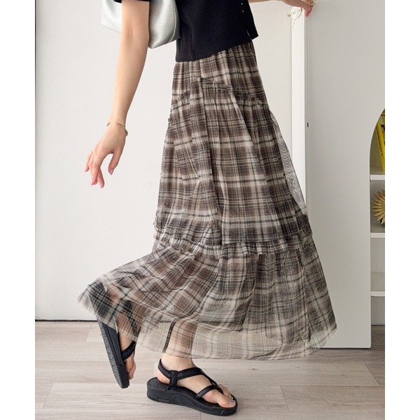 ：常花二手：🇯🇵 mily bilet ✿ 不對稱荷葉邊格紋薄紗裙（實拍照請看下方商品說明欄）日牌正品 現貨-細節圖7