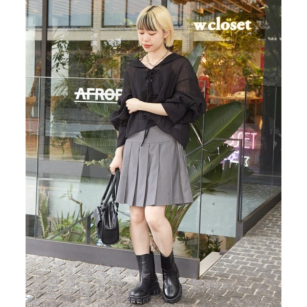 ：常花二手：🇯🇵 w closet ✿ 側邊蝴蝶結綁帶百褶短裙（實拍照請看下方商品說明欄）日牌正品 現貨-細節圖2
