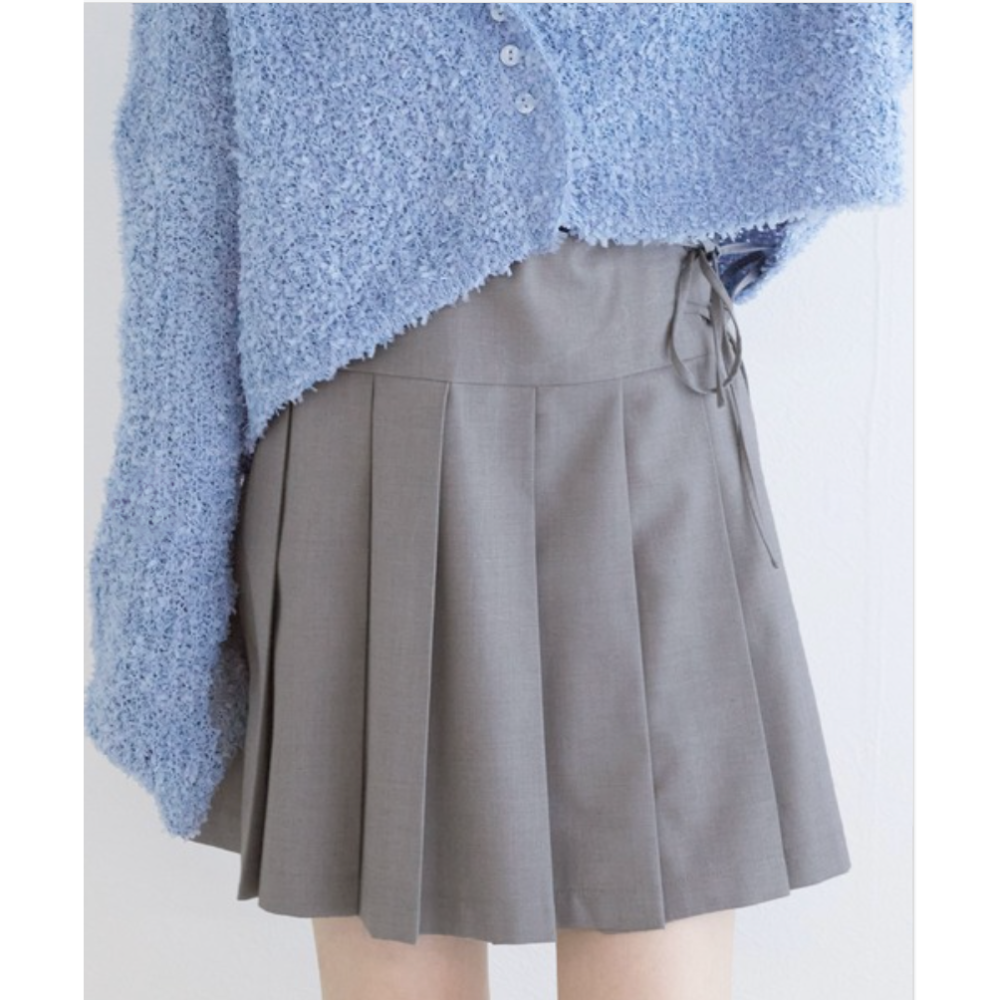 ：常花二手：🇯🇵 w closet ✿ 側邊蝴蝶結綁帶百褶短裙（實拍照請看下方商品說明欄）日牌正品 現貨-細節圖5