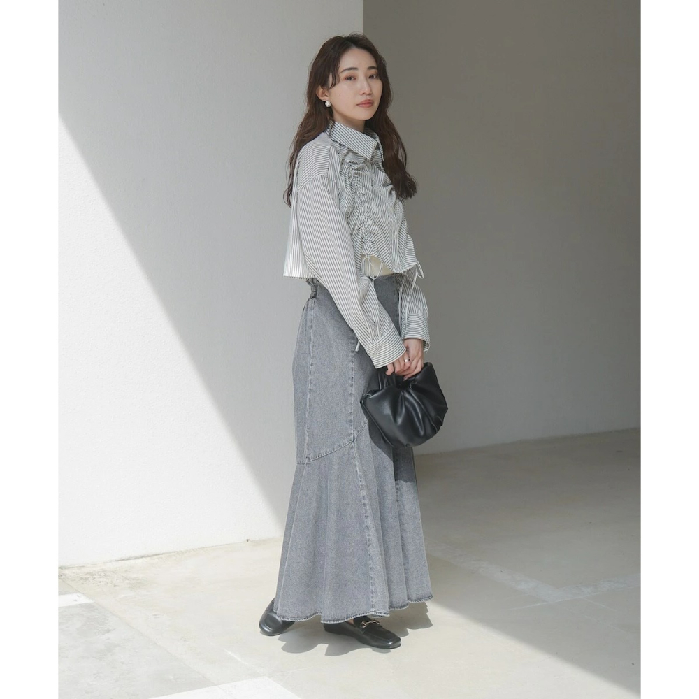 ：常花二手：🇯🇵 Bab ✿ 抓皺蝴蝶結條紋短版襯衫（實拍照請看下方商品說明欄）日牌正品 現貨-細節圖7