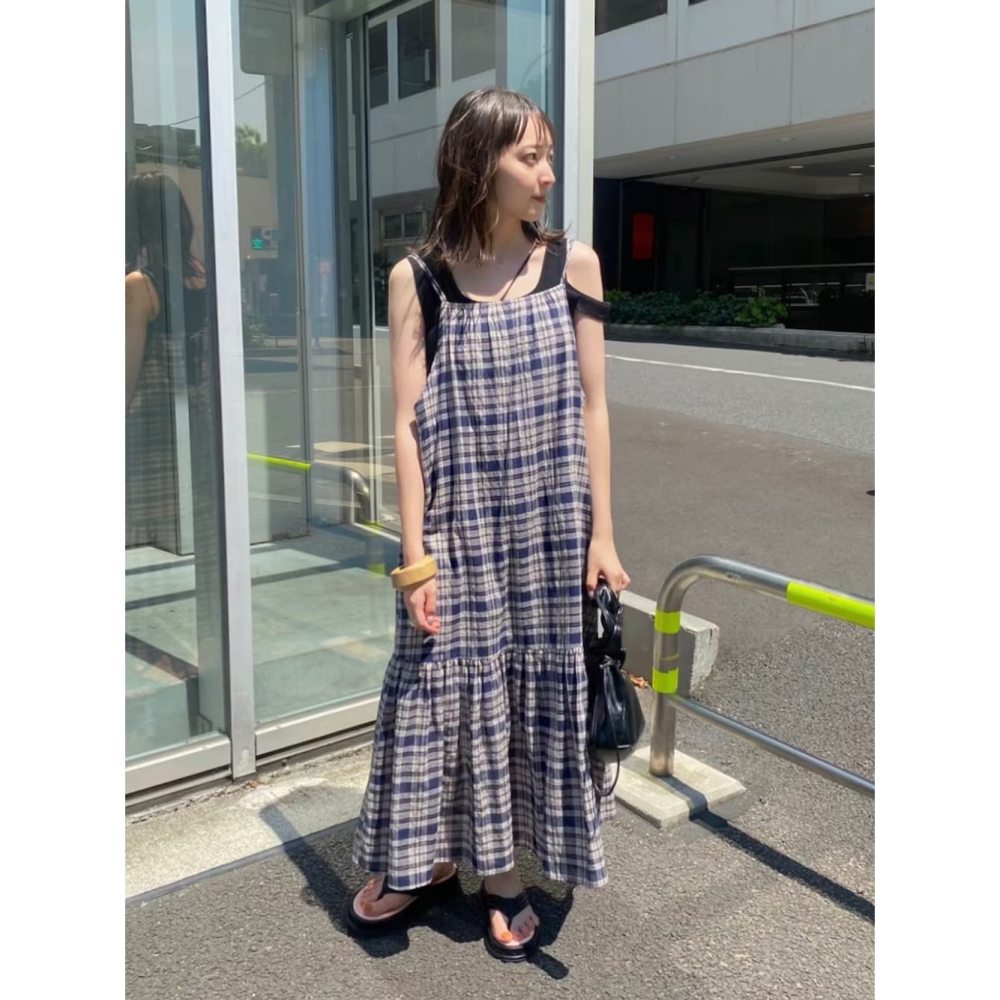 ：常花二手：🇯🇵 Kastane ✿ 夏日格紋吊帶洋裝（實拍照請看下方商品說明欄）日牌正品 現貨-細節圖8