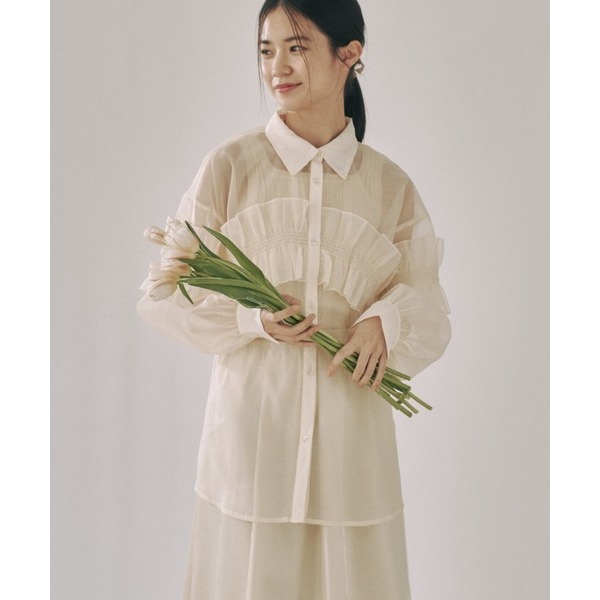 ：常花二手：🇯🇵 moi tytto ✿ 可愛荷葉造型透膚襯衫（實拍照請看下方商品說明欄）日牌正品 現貨-細節圖2