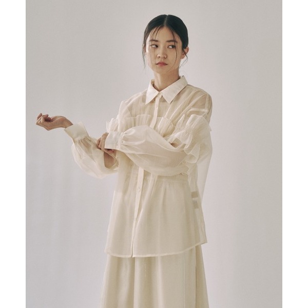 ：常花二手：🇯🇵 moi tytto ✿ 可愛荷葉造型透膚襯衫（實拍照請看下方商品說明欄）日牌正品 現貨-細節圖11
