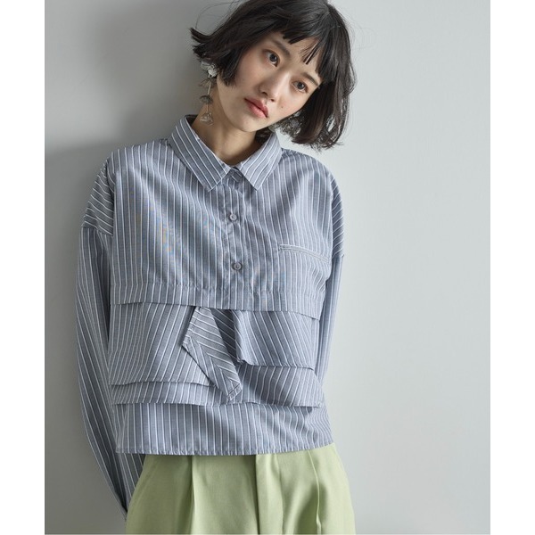 ：常花二手：🇯🇵 THE YOn ✿ 荷葉拼接下擺條紋襯衫（實拍照請看下方商品說明欄）日牌正品 現貨-細節圖2
