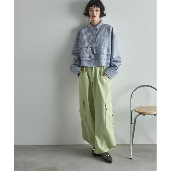 ：常花二手：🇯🇵 THE YOn ✿ 荷葉拼接下擺條紋襯衫（實拍照請看下方商品說明欄）日牌正品 現貨-細節圖10