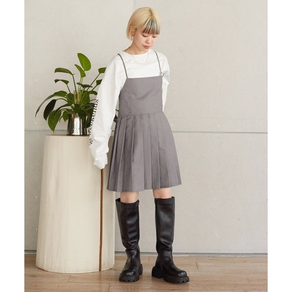 ：常花二手：🇯🇵 w closet ✿ 吊帶短版百褶學院風洋裝（實拍照請看下方商品說明欄）日牌正品 現貨-細節圖8