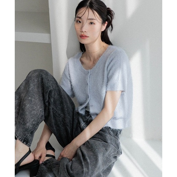 ：常花二手：🇯🇵 Heather ✿ 可愛毛絨絨針織短袖排釦上衣（實拍照請看下方商品說明欄）日牌正品 現貨-細節圖5