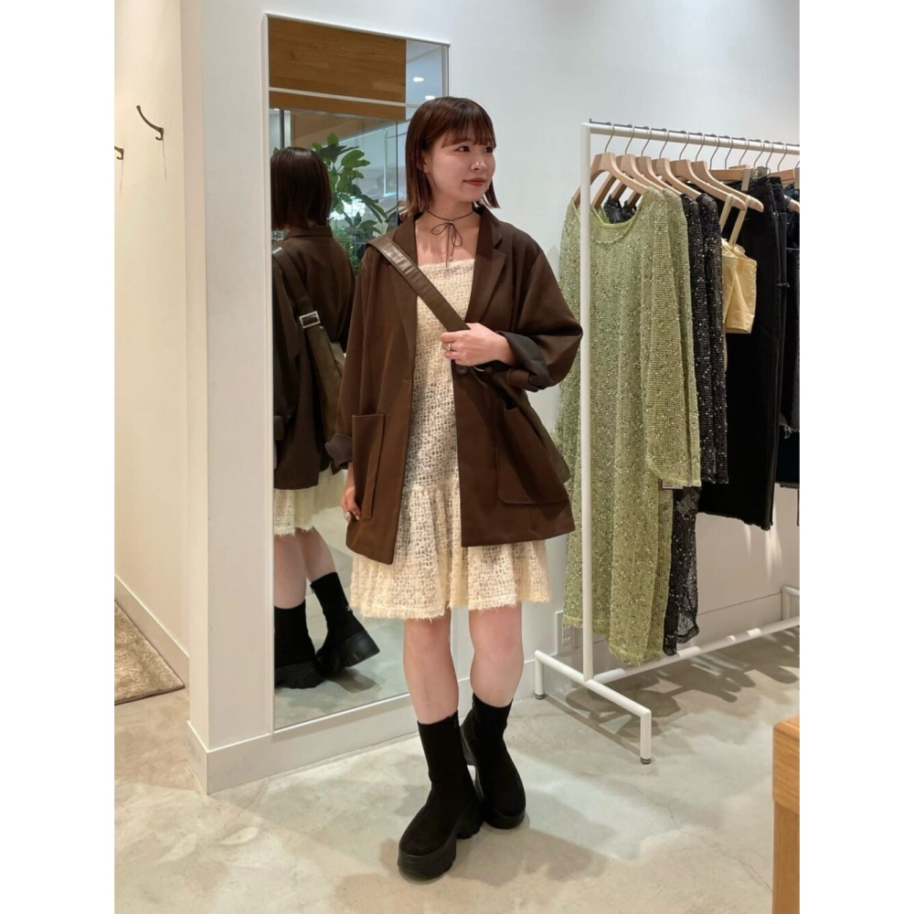 ：常花二手：🇯🇵 Kastane ✿ 毛絨絨緹花透膚吊帶外罩洋裝（實拍照請看下方商品說明欄）日牌正品 現貨-細節圖2