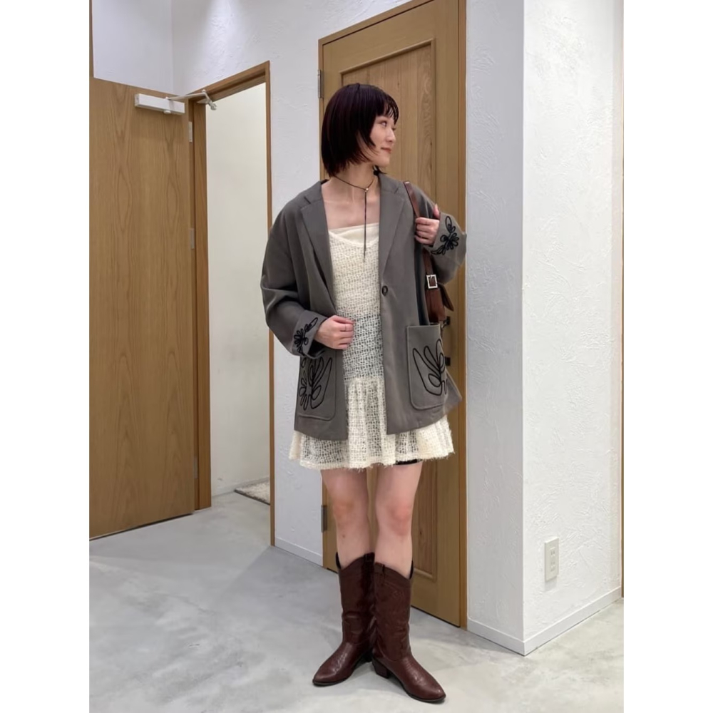 ：常花二手：🇯🇵 Kastane ✿ 毛絨絨緹花透膚吊帶外罩洋裝（實拍照請看下方商品說明欄）日牌正品 現貨-細節圖4