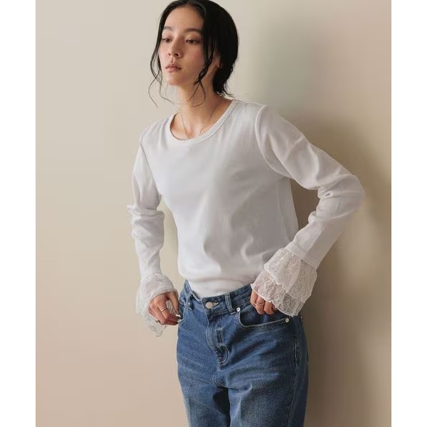：常花二手：🇯🇵 LOWRYS FARM ✿ 特殊拼接蕾絲袖口內搭上衣（實拍照請看下方商品說明欄）日牌正品 現貨-細節圖7