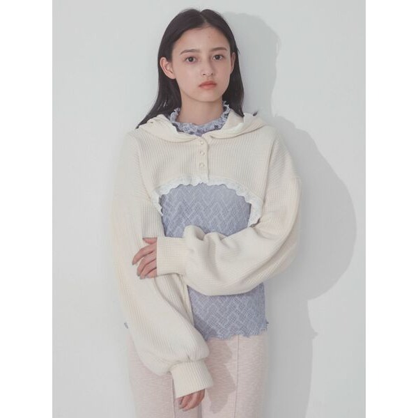 ：常花二手：🇯🇵 merry jenny ✿ 蕾絲滾邊短版造型連帽外套（實拍照請看下方商品說明欄）日牌正品 現貨-細節圖2