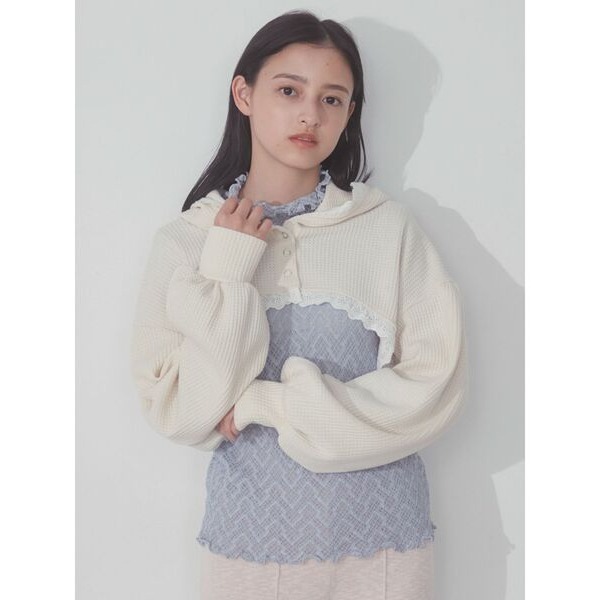 ：常花二手：🇯🇵 merry jenny ✿ 蕾絲滾邊短版造型連帽外套（實拍照請看下方商品說明欄）日牌正品 現貨-細節圖3
