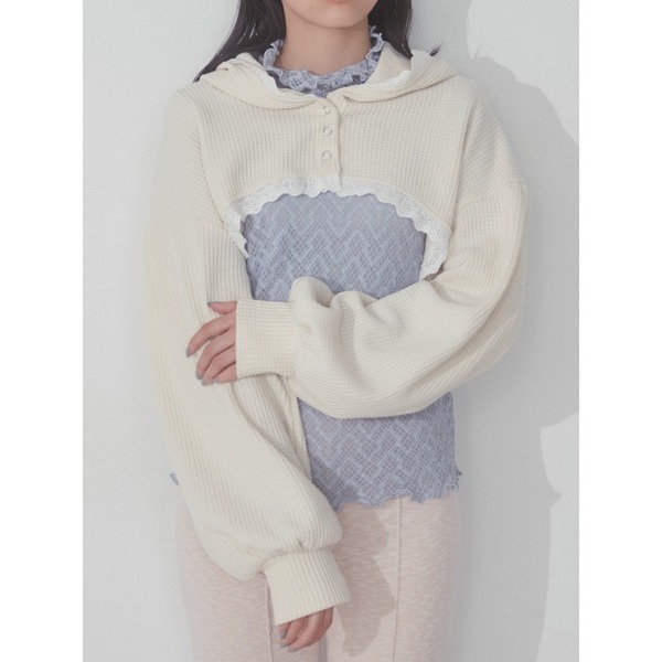 ：常花二手：🇯🇵 merry jenny ✿ 蕾絲滾邊短版造型連帽外套（實拍照請看下方商品說明欄）日牌正品 現貨-細節圖6