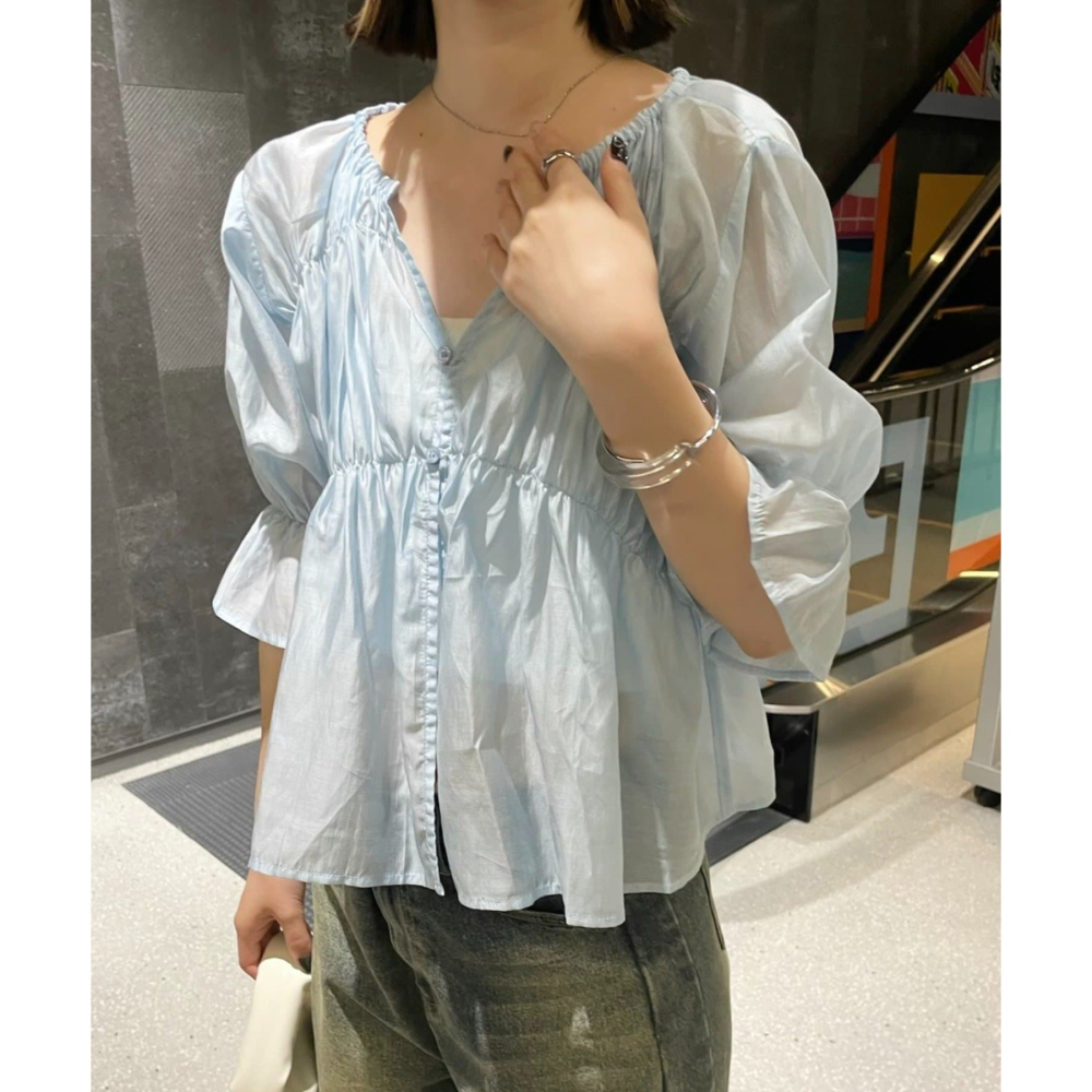 ：常花二手：🇯🇵 mline ✿ 透膚抓皺傘袖娃娃襯衫（實拍照請看下方商品說明欄）日牌正品 現貨-細節圖4