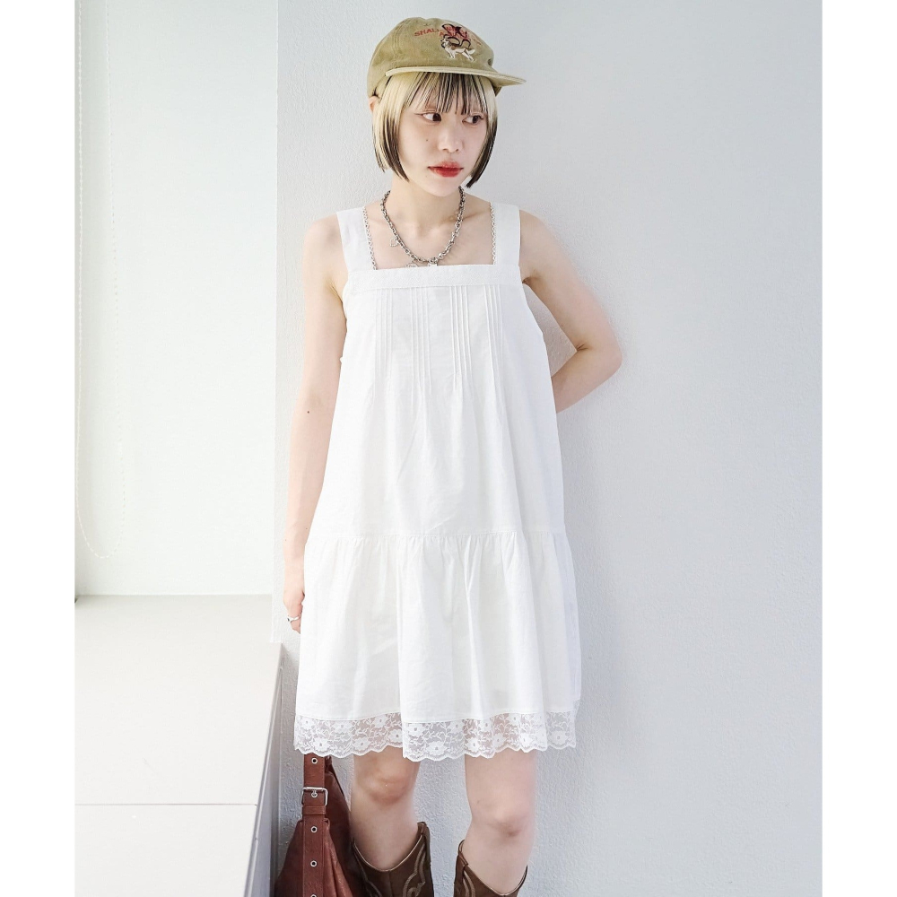 ：常花二手：🇯🇵 w closet ✿ 可愛復古蕾絲背心短洋裝（實拍照請看下方商品說明欄）日牌正品 現貨-細節圖3