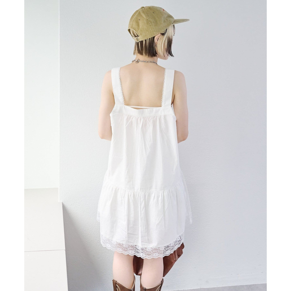 ：常花二手：🇯🇵 w closet ✿ 可愛復古蕾絲背心短洋裝（實拍照請看下方商品說明欄）日牌正品 現貨-細節圖5