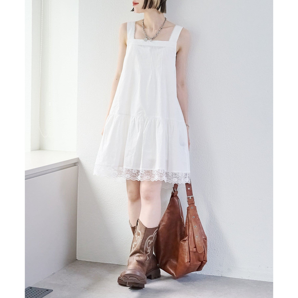 ：常花二手：🇯🇵 w closet ✿ 可愛復古蕾絲背心短洋裝（實拍照請看下方商品說明欄）日牌正品 現貨-細節圖8