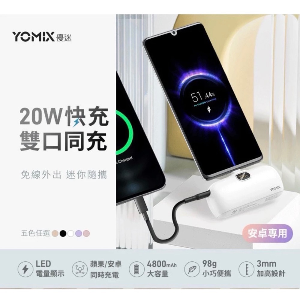 「下殺」「現貨」YOMIX 優迷 4800mAh 20W Type-C快充直插口袋行動電源(iPhone15/安卓適用)-細節圖8