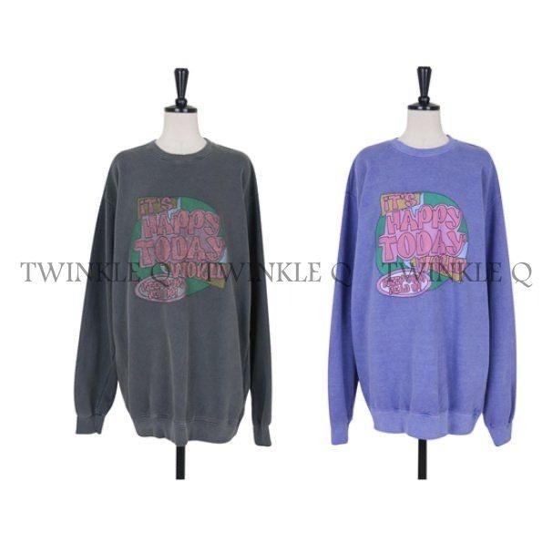 🎀 Twinkle Q韓國代購BUY好物-預購✈️正韓🇰🇷東大門 HAPPY TODAY 水洗 寬鬆 大學Ｔ 衛衣 上衣-細節圖6