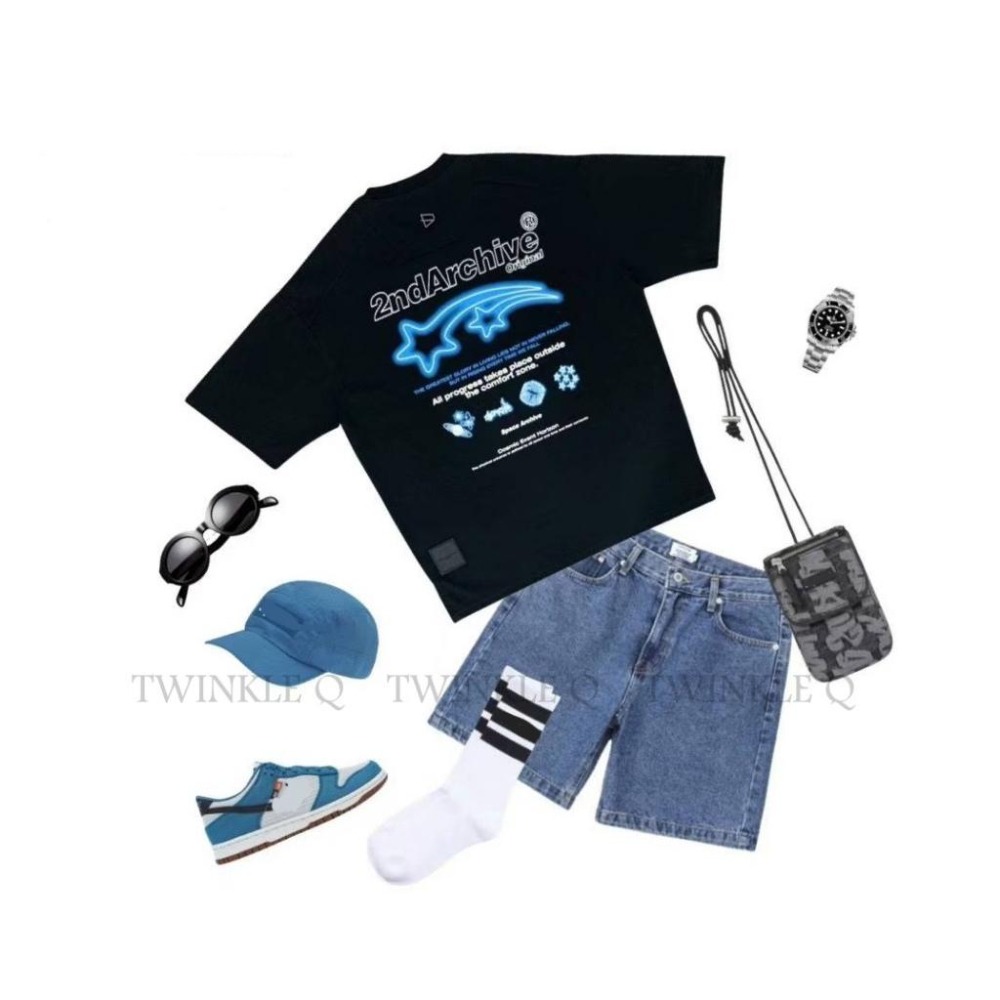 Twinkle Q韓國代購-預購✈️東大門🔥南大門正韓 短袖t恤 星星 圖案 潮t 寬鬆 休閒上衣 t恤 男女 中性-細節圖3