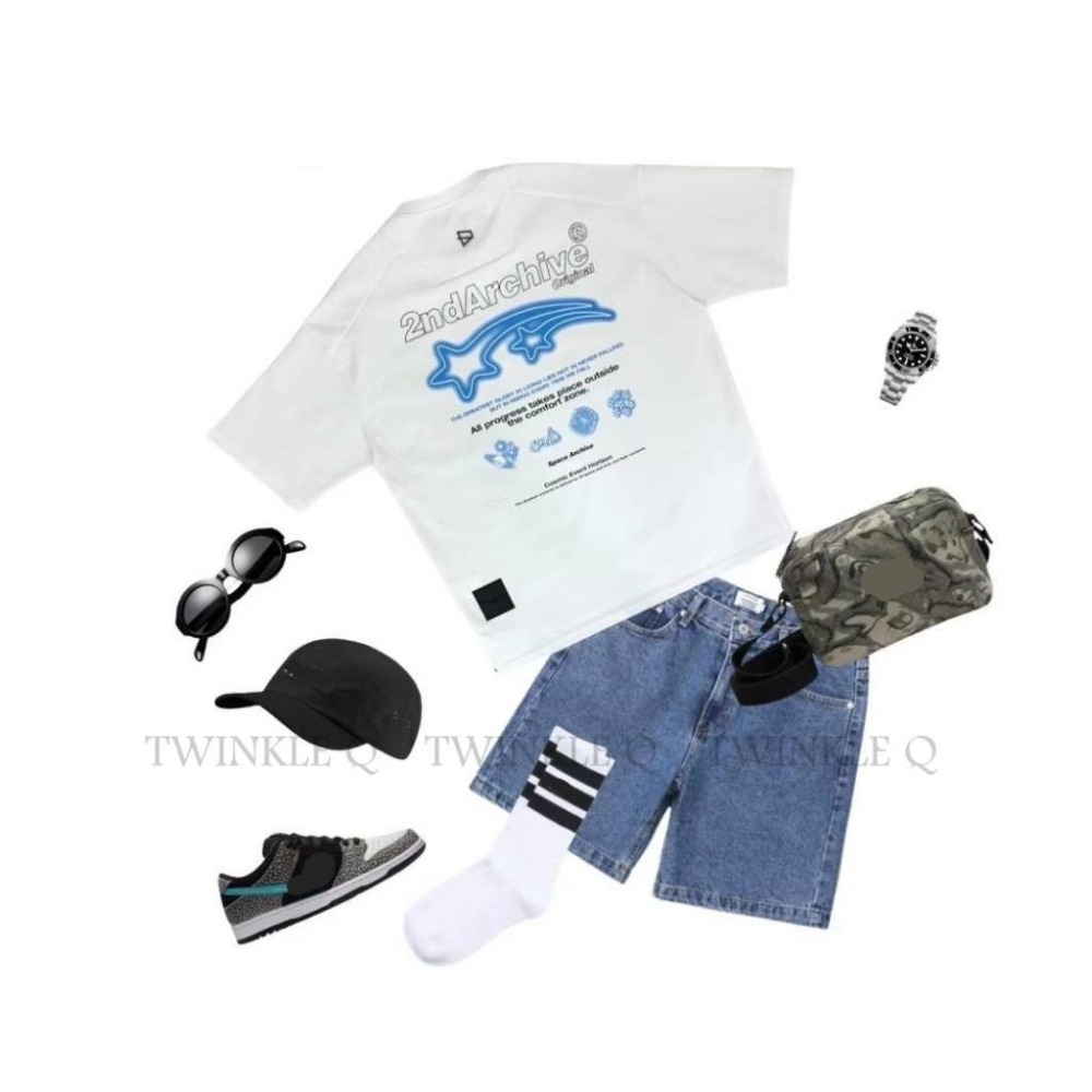 Twinkle Q韓國代購-預購✈️東大門🔥南大門正韓 短袖t恤 星星 圖案 潮t 寬鬆 休閒上衣 t恤 男女 中性-細節圖5