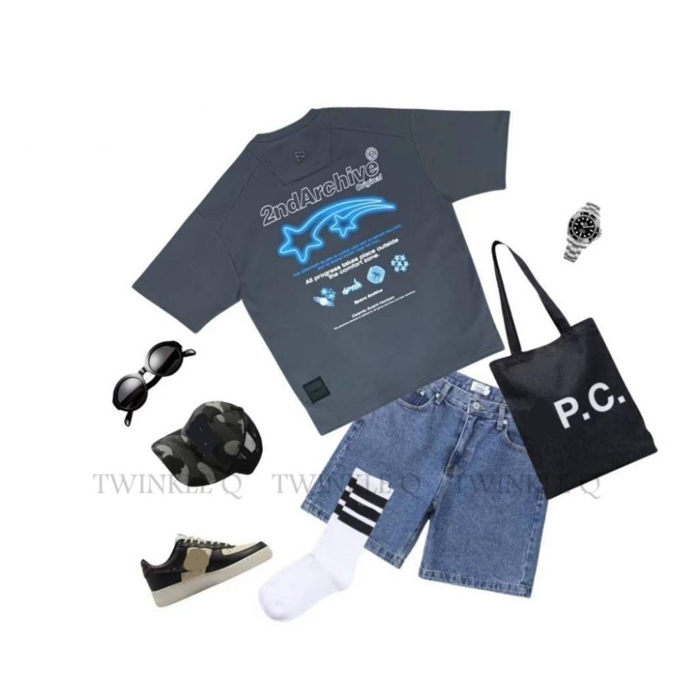 Twinkle Q韓國代購-預購✈️東大門🔥南大門正韓 短袖t恤 星星 圖案 潮t 寬鬆 休閒上衣 t恤 男女 中性-細節圖6