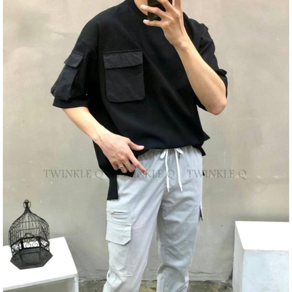 Twinkle Q韓國代購-預購✈️東大門🔥南大門正韓 短袖t恤 雙口袋 工裝 下擺開叉 休閒上衣 短袖上衣-細節圖7