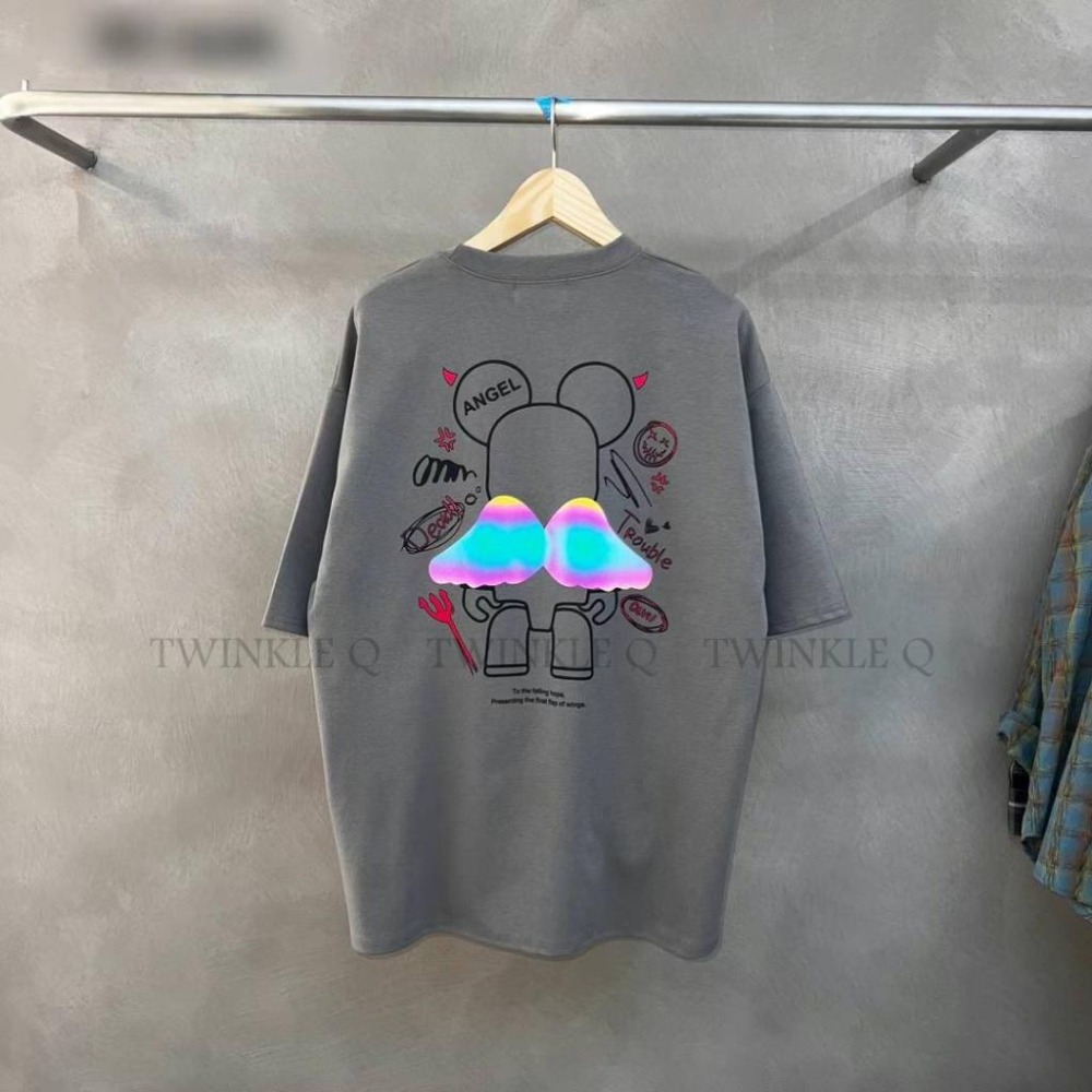 Twinkle Q韓國代購-預購✈️東大門🔥南大門正韓 短袖t恤  熊熊 天使 反光 惡魔 休閒上衣 t恤 男女 中性-細節圖3