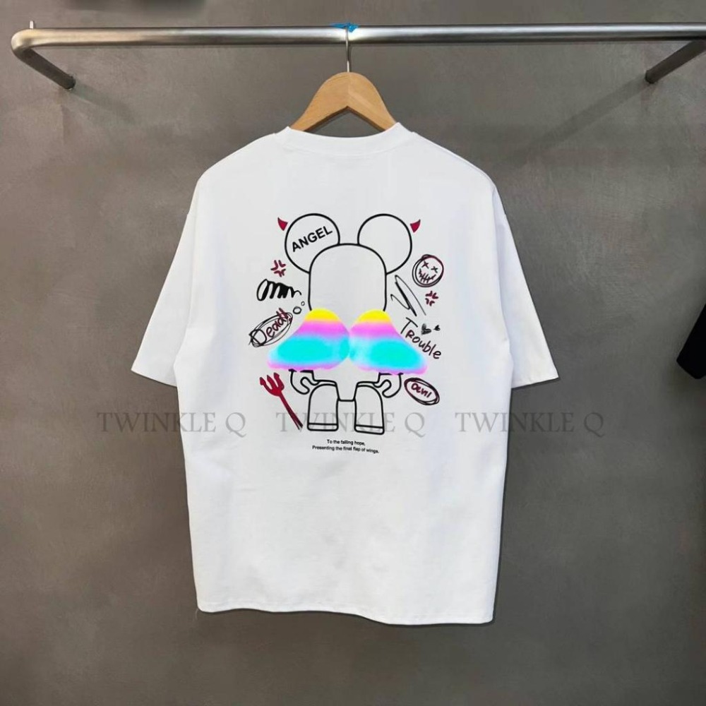 Twinkle Q韓國代購-預購✈️東大門🔥南大門正韓 短袖t恤  熊熊 天使 反光 惡魔 休閒上衣 t恤 男女 中性-細節圖6