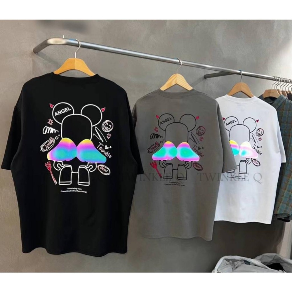 Twinkle Q韓國代購-預購✈️東大門🔥南大門正韓 短袖t恤  熊熊 天使 反光 惡魔 休閒上衣 t恤 男女 中性-細節圖8