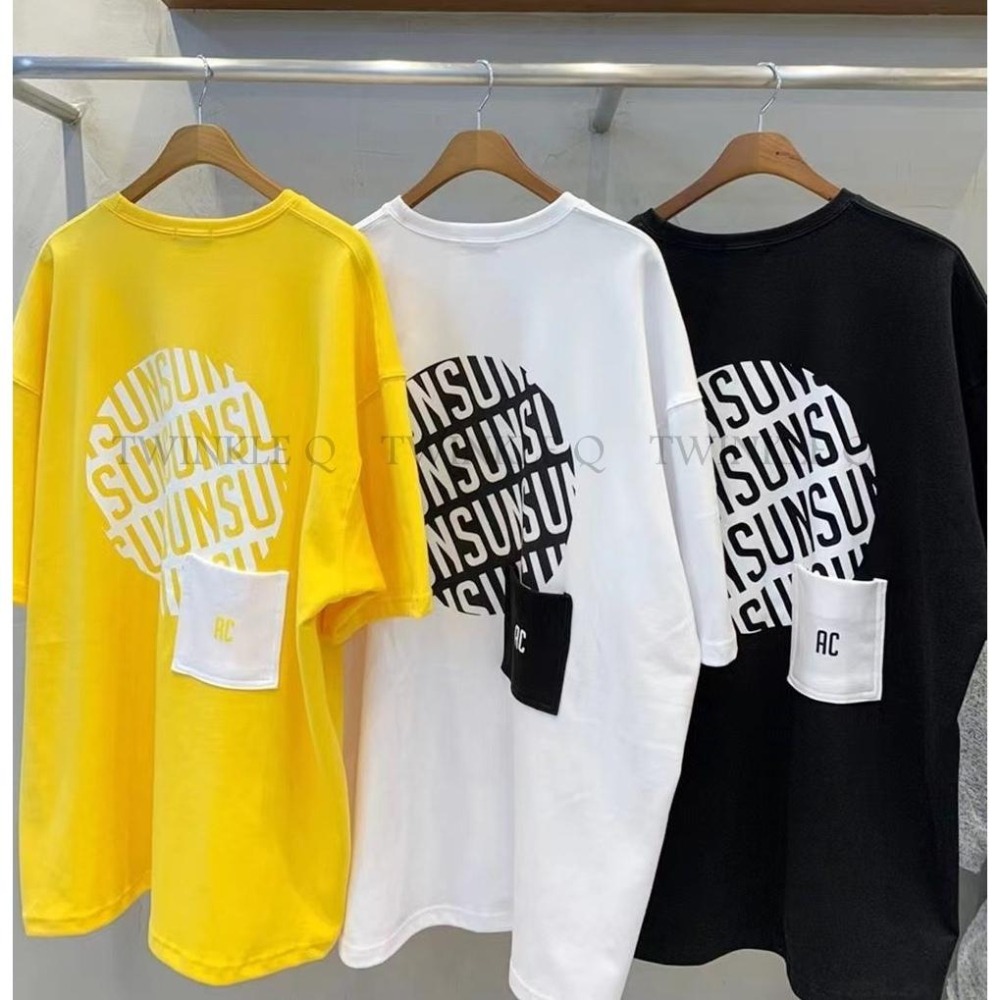 Twinkle Q韓國代購-預購✈️東大門🔥南大門正韓 短袖t恤 圓形 圖案 口袋 休閒上衣 短袖上衣 t恤 男女 中性-細節圖9