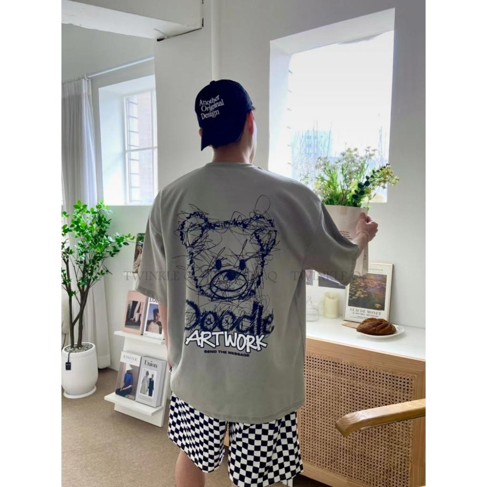 Twinkle Q韓國代購-預購✈️東大門🔥南大門正韓 短袖t恤 熊熊 藝術 塗鴨 圖案 休閒上衣 短袖 t恤 男女中性-細節圖6