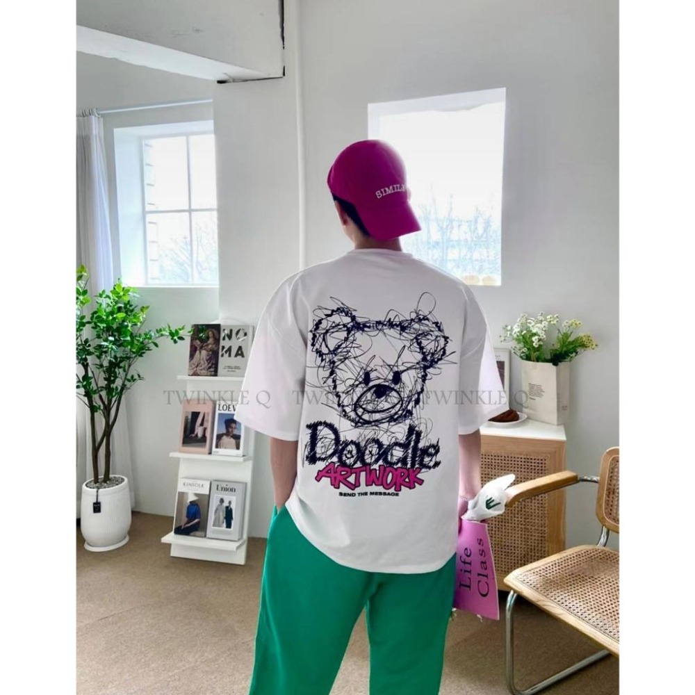 Twinkle Q韓國代購-預購✈️東大門🔥南大門正韓 短袖t恤 熊熊 藝術 塗鴨 圖案 休閒上衣 短袖 t恤 男女中性-細節圖7